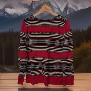 Lauren Ralph Lauren‎ Sweater L Red Chunky Knit Boatneck Nautical Thick Cotton